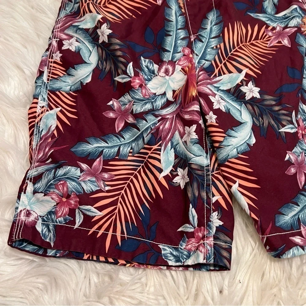 Gap Kids Swim Trunks Ruby Wine Palm Print
